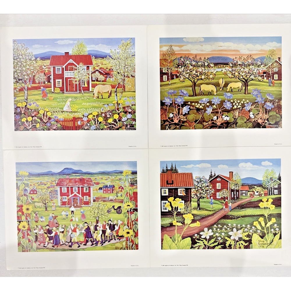 Vintage Stina Sunesson Art Print Set of 4 1982 Aspelin Galleries 10x13 Sweden